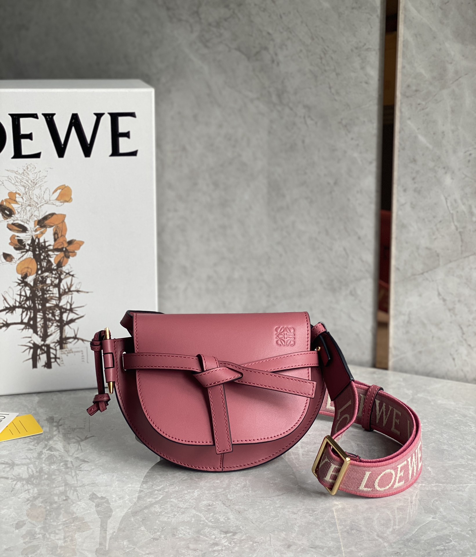 Loewe Mini Gate Dual Bag in Soft Calfskin and Jacquard Pink Purple